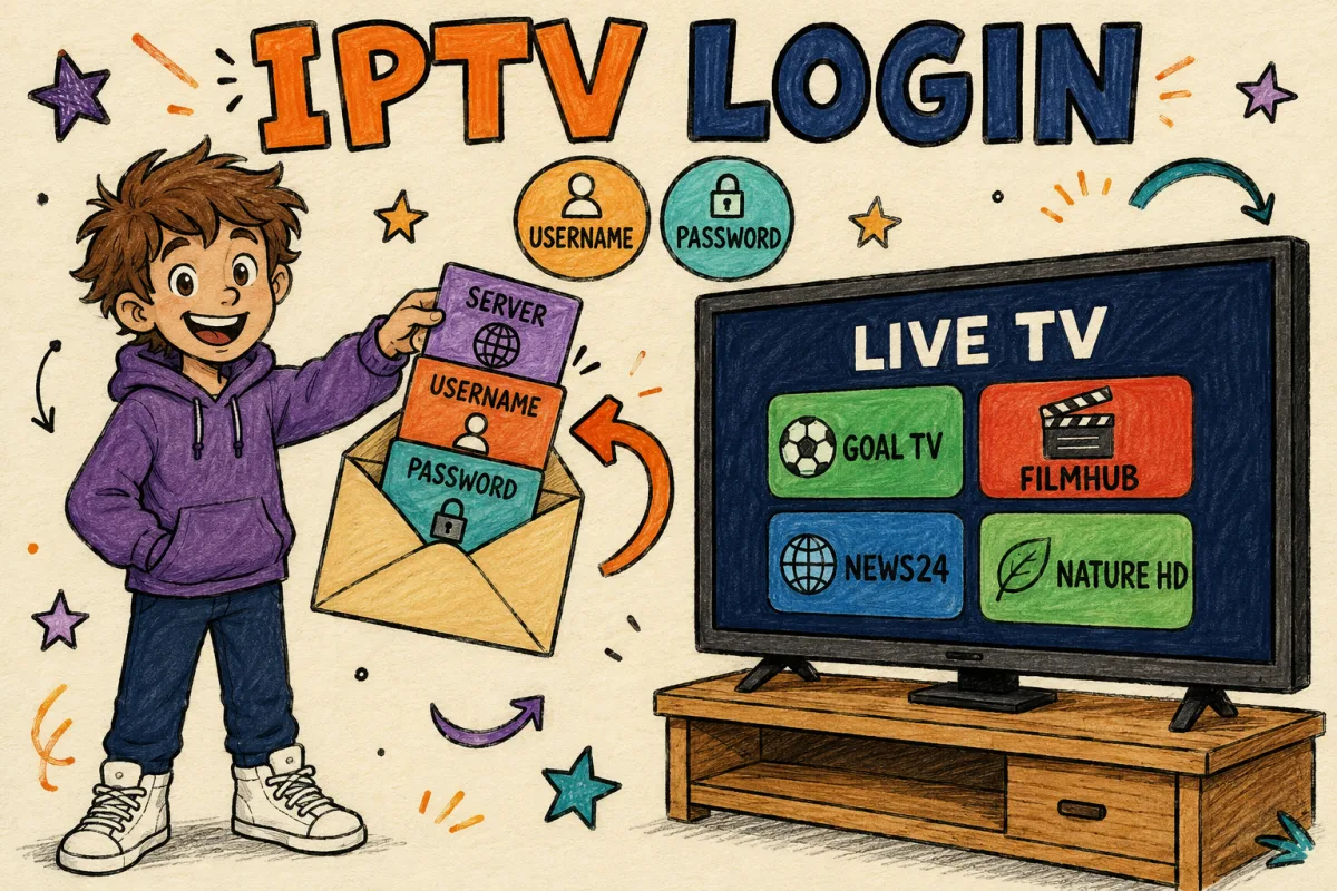 IPTV username and password being entered on a television player app